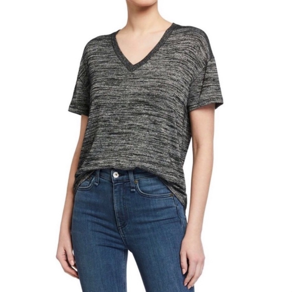 Rag & Bone Black and Gray Marble V Neck Relaxed Boxy Sweater Tee Size XL
